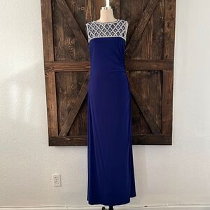 Patra Blue Lattice Beaded Illusion gown Dress Sz-10